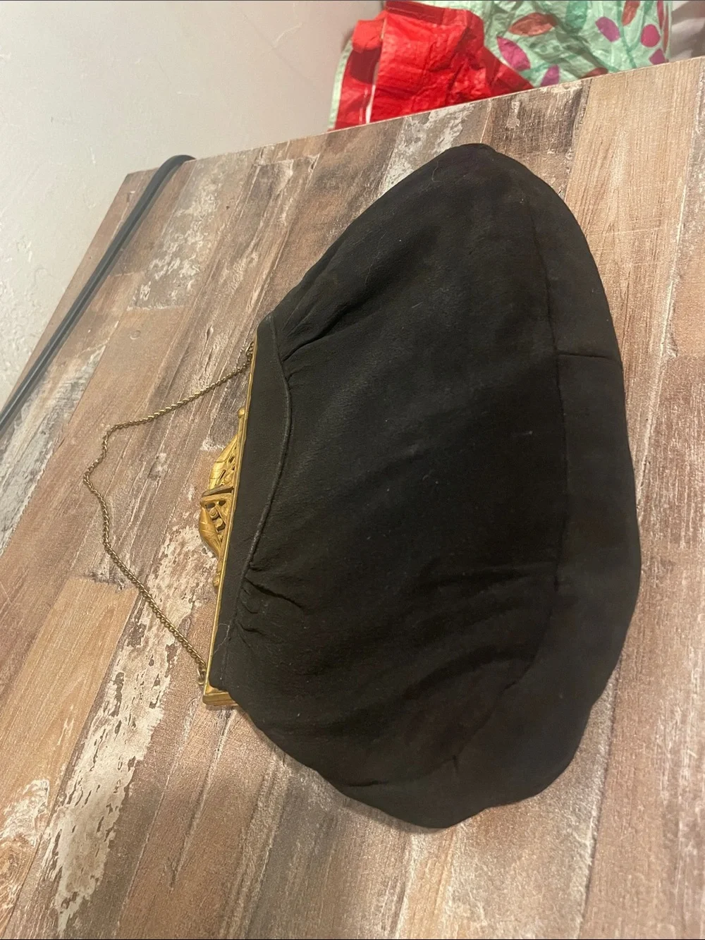 1950, Small, Black, Evening Clutch with Gold Frame, vintage